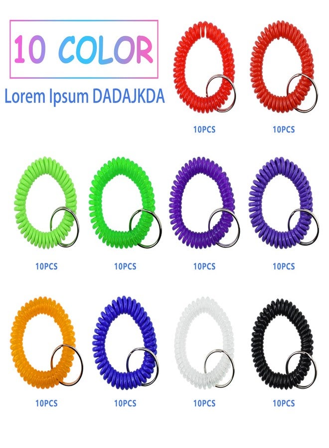 BDS-HOME 100pcs Colorful Wrist Coil Keychain, Plastic Stretchable Wristlet Keychains Wrist Coil Key Chains, Wrist Band Key Ring Chain for Office, Outdoor, Beach, Gym Exercise to Carry - Image 3