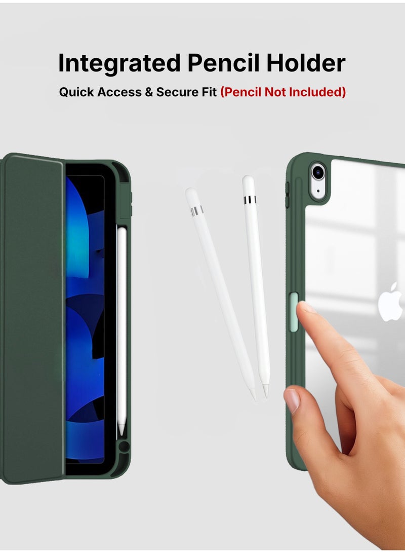 أركس حافظة لجهاز iPad 11 بوصة الجيل 11 - 2025 / iPad 10 10.9 بوصة الجيل 10 - 2022، غطاء خلفي شفاف مع حامل قلم، وغطاء حافظة ثلاثي نحيف بخاصية السكون/التنشيط التلقائي لجهاز iPad 10.9 بوصة 2022 / iPad 11 بوصة 2025 – أخضر داكن - Image 4