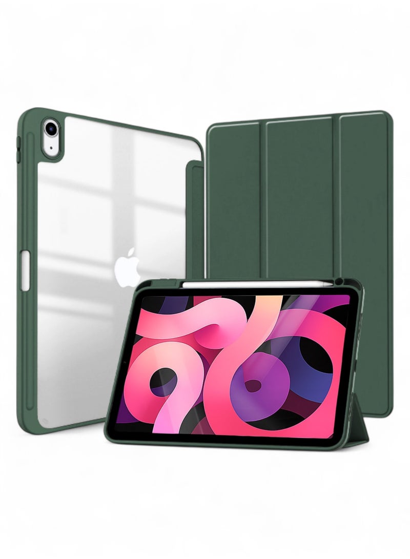 أركس حافظة لجهاز iPad 11 بوصة الجيل 11 - 2025 / iPad 10 10.9 بوصة الجيل 10 - 2022، غطاء خلفي شفاف مع حامل قلم، وغطاء حافظة ثلاثي نحيف بخاصية السكون/التنشيط التلقائي لجهاز iPad 10.9 بوصة 2022 / iPad 11 بوصة 2025 – أخضر داكن - Image 1