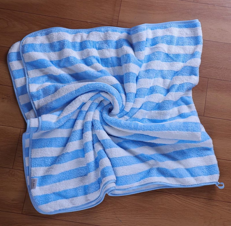 Fezora Microfiber Bath Towels Strip 70x140 Extra Soft Plush Quick Dry High Absorbency Large Size Towels for Bathing Sky Blue White - Image 3