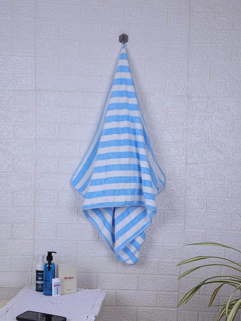 Fezora Microfiber Bath Towels Strip 70x140 Extra Soft Plush Quick Dry High Absorbency Large Size Towels for Bathing Sky Blue White - Image 2