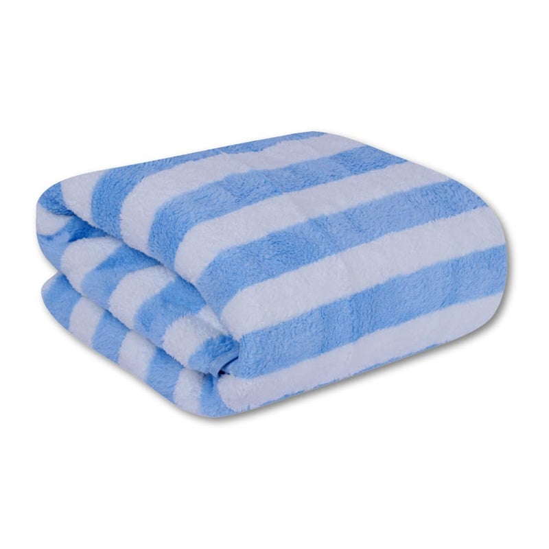 Fezora Microfiber Bath Towels Strip 70x140 Extra Soft Plush Quick Dry High Absorbency Large Size Towels for Bathing Sky Blue White - Image 1