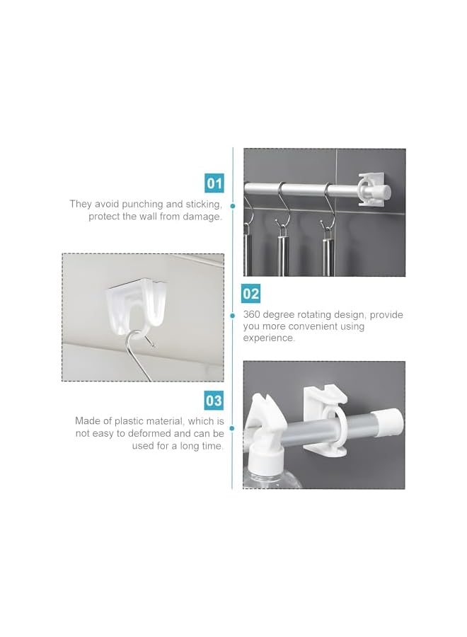 erorex Self Adhesive Curtain Rod Holders, 8 PCS Nail Free Wall Brackets Hooks, Rotating Ring Curtain Rod Bracket, Adjustable Drapery Towel Holder Fixing Hook for Home, Bathroom, Kitchen, Hotel - Image 5