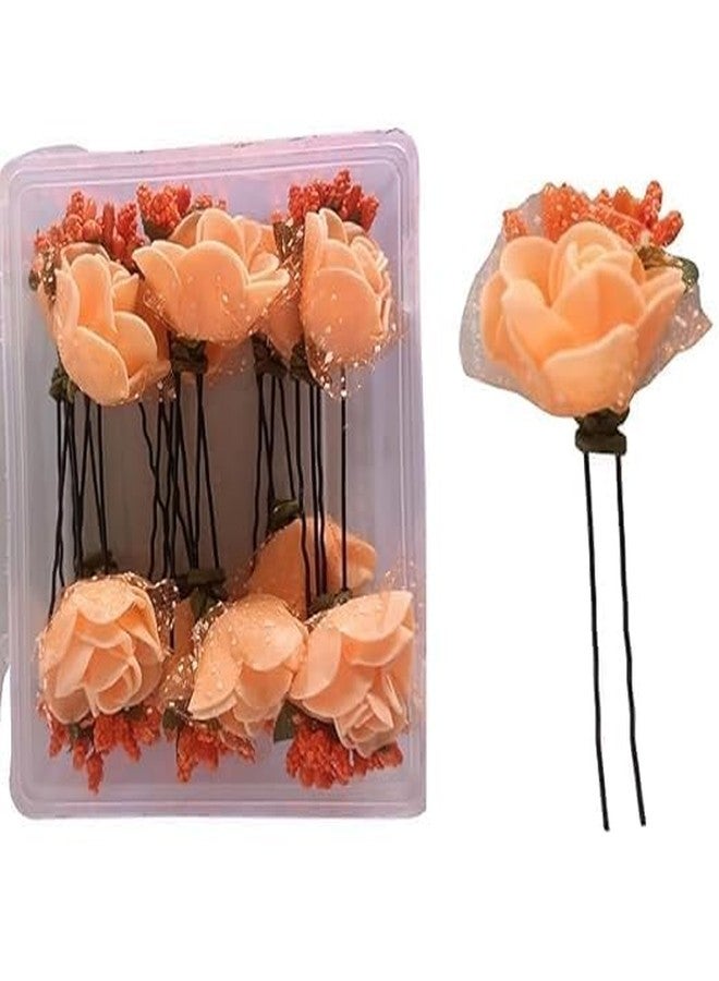 ARYANSH SHOPPE Parag Flower Juda Bun Hair Pin Accessories - 12 Pieces (Orange) - Image 1