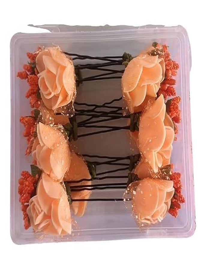 ARYANSH SHOPPE Parag Flower Juda Bun Hair Pin Accessories - 12 Pieces (Orange) - Image 4
