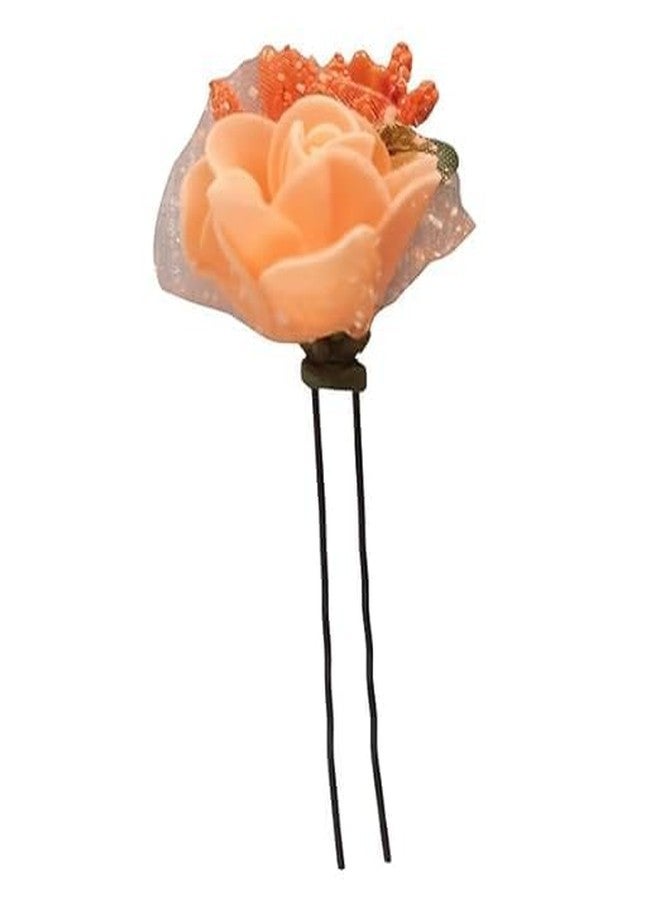 ARYANSH SHOPPE Parag Flower Juda Bun Hair Pin Accessories - 12 Pieces (Orange) - Image 2