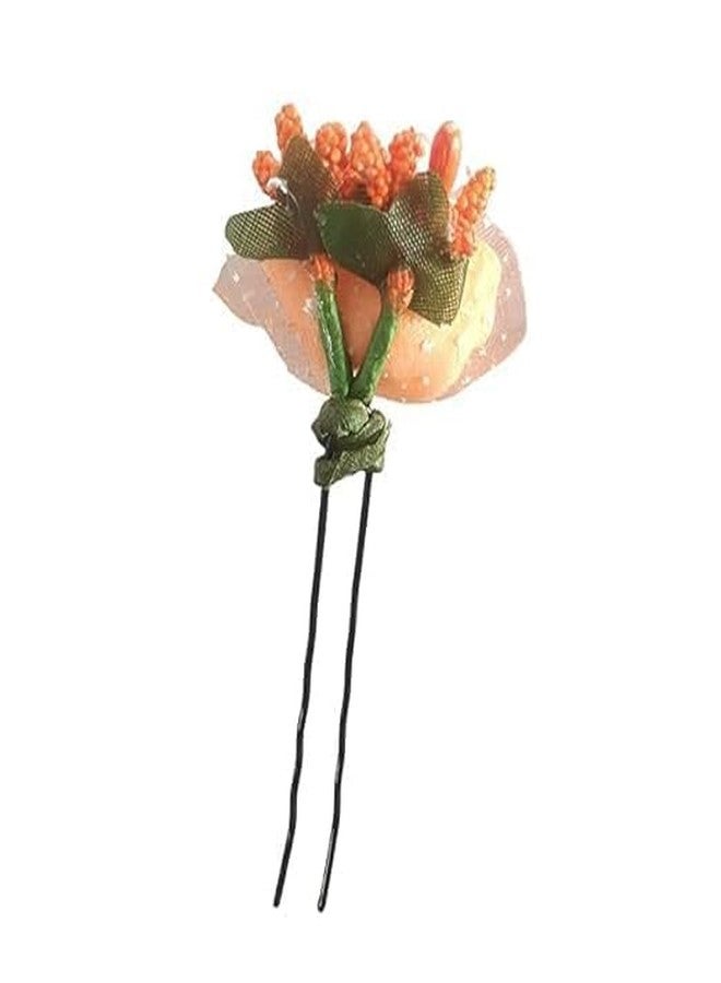 ARYANSH SHOPPE Parag Flower Juda Bun Hair Pin Accessories - 12 Pieces (Orange) - Image 3