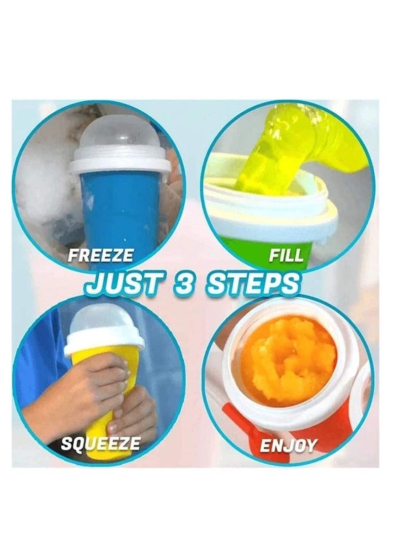 ELTRAZONE Slushy Maker Ice Cup Travel Portable Double Layer Silica Cup Pinch Cup Hot Summer Cooler Smoothie Silicon Cup Pinch into Ice Children's Adult Slushy Ice Cup (Blue) - Image 3