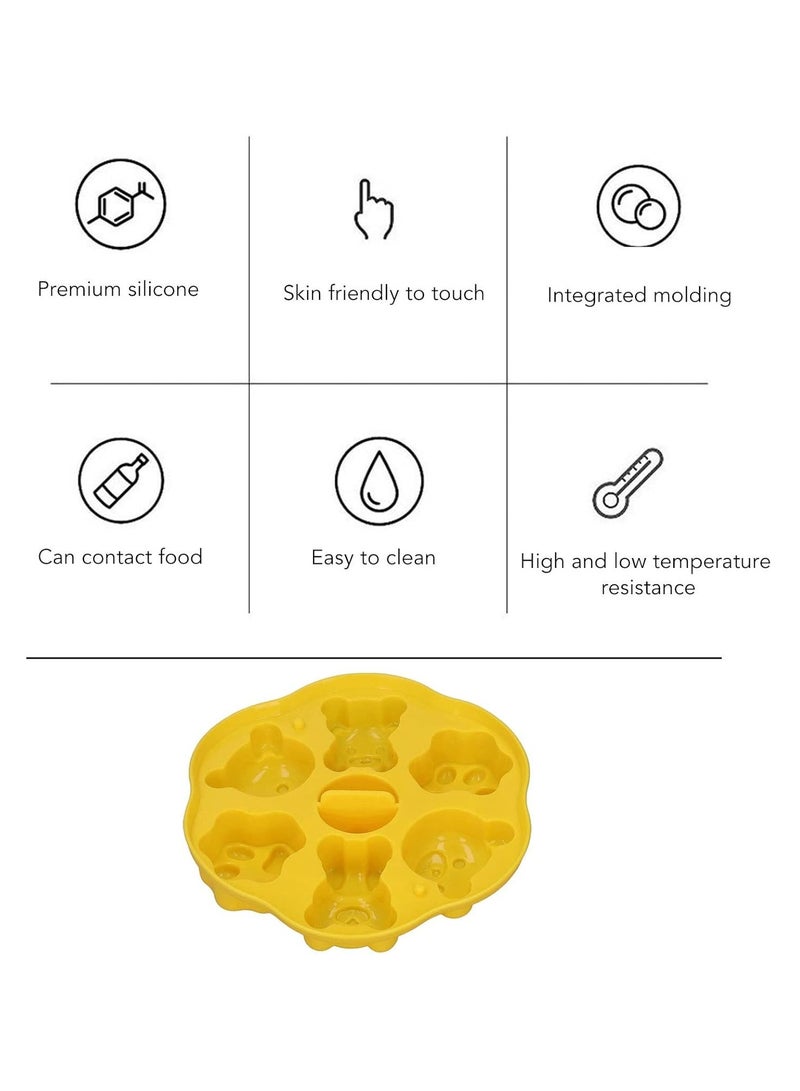 Silicone Food Grade Baby Food Mold, Cute Bear And Print, Non-Stick With Lid, For Baking Candy Chocolate Biscuits Jelly Fudge Cake Pudding (Yellow) - Image 4