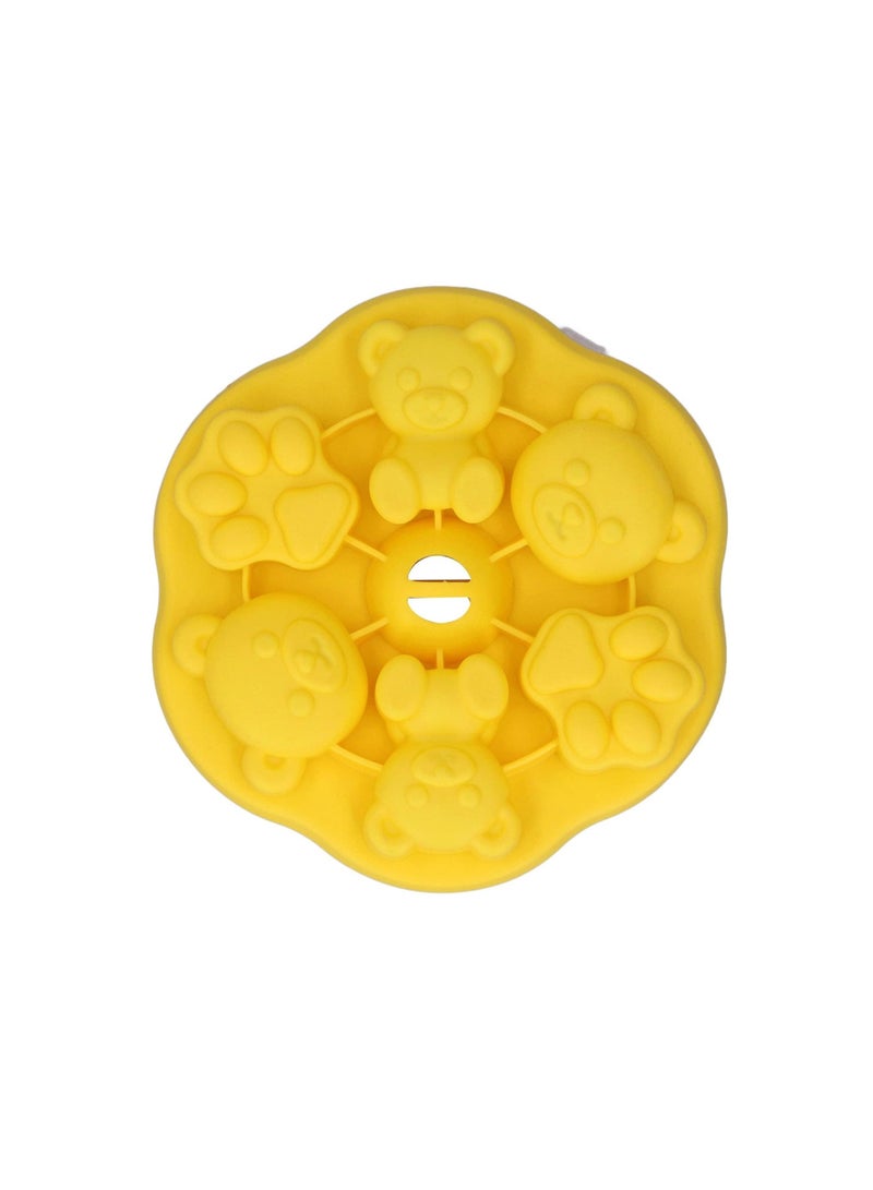 Silicone Food Grade Baby Food Mold, Cute Bear And Print, Non-Stick With Lid, For Baking Candy Chocolate Biscuits Jelly Fudge Cake Pudding (Yellow) - Image 1