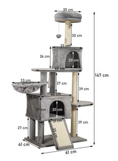 NNC PETS Deluxe cat tree tower with Cozy hammock, Scratching posts & Jump platform, Interactive Play and Relaxation center for indoor cats, Scratching ladder, Double Condos and Easy assemble, 147 cm (Grey)  - Image 2