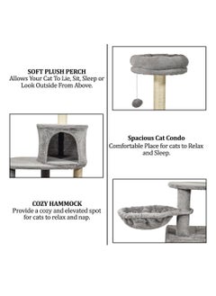 NNC PETS Deluxe cat tree tower with Cozy hammock, Scratching posts & Jump platform, Interactive Play and Relaxation center for indoor cats, Scratching ladder, Double Condos and Easy assemble, 147 cm (Grey)  - Image 3