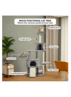 NNC PETS Deluxe cat tree tower with Cozy hammock, Scratching posts & Jump platform, Interactive Play and Relaxation center for indoor cats, Scratching ladder, Double Condos and Easy assemble, 147 cm (Grey)  - Image 5
