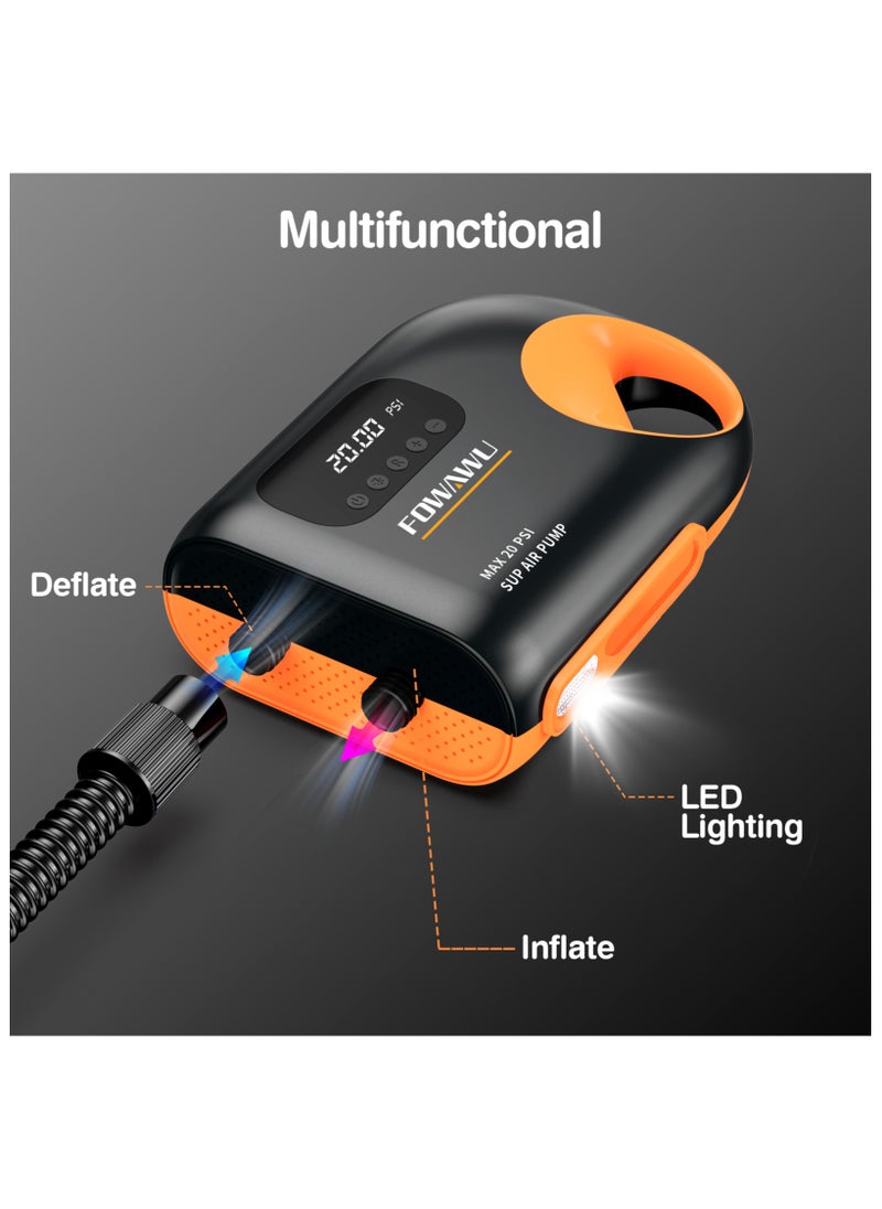 Sup Pump, 20 Psi Paddle Board Pump Intelligent Dual Stage Inflation & Deflation, Auto-Off, Inflatable Sup Pump Sup Air Pump Dc 12V Car Connector