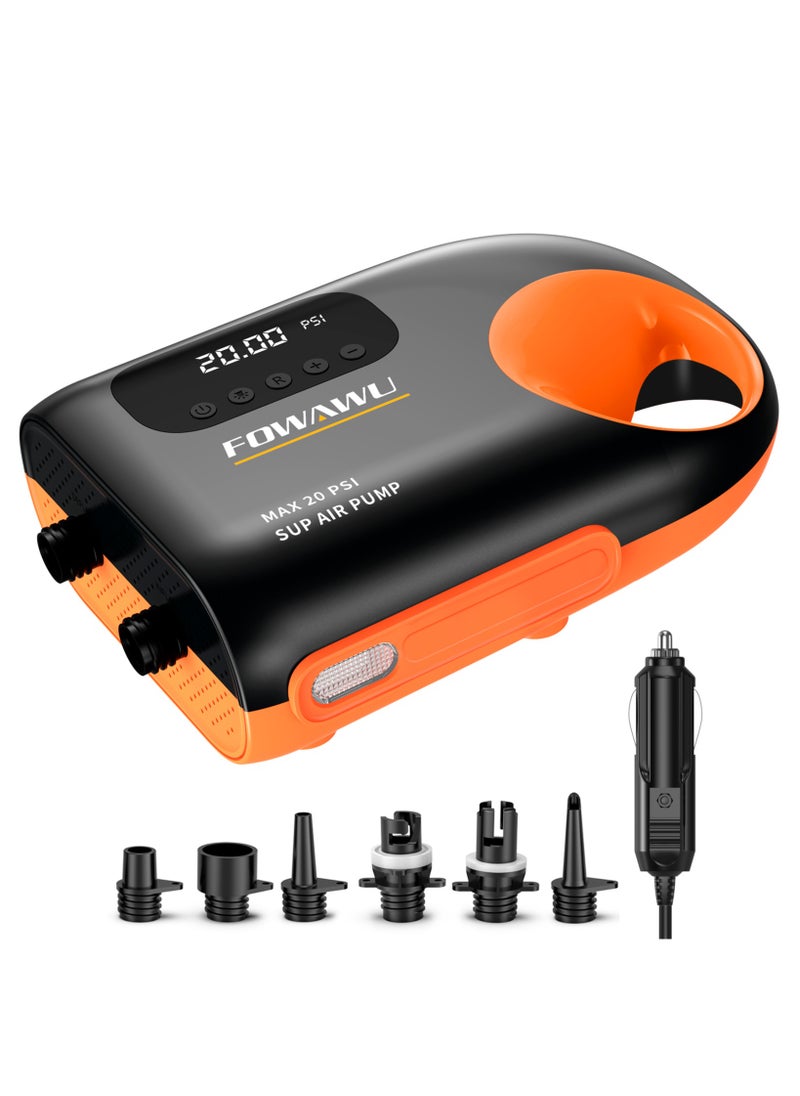 FOWAWU Sup Pump, 20 Psi Paddle Board Pump Intelligent Dual Stage Inflation & Deflation, Auto-Off, Inflatable Sup Pump Sup Air Pump Dc 12V Car Connector  - Image 1