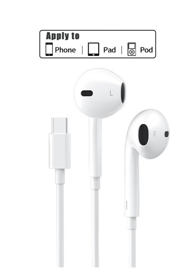 REACLOUD - Earpods with USB C Wired Earbuds with Microphone & Volume Control, In-ear Headphones for iPhone 15 Pro Max, iPad Pro/Air, Samsung (White) - Image 1