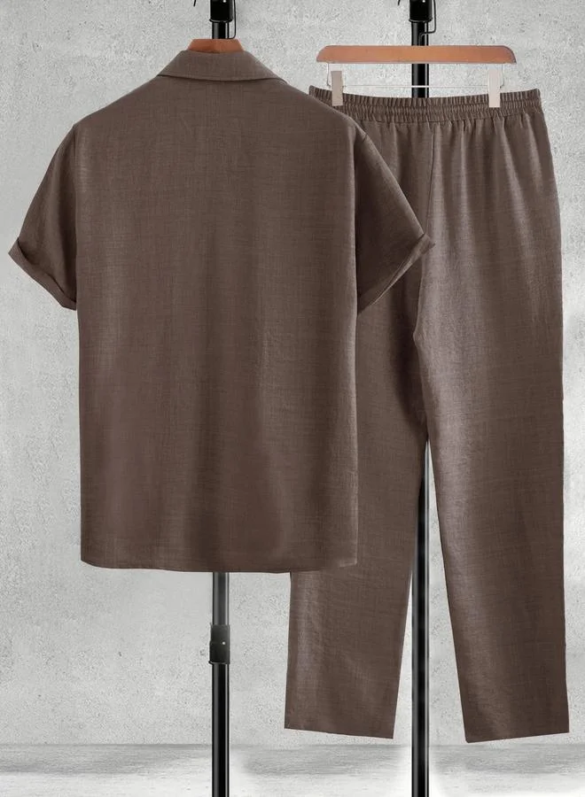 Take Two Take Two Men Brown Solid Shirt and Pants Co-ords
