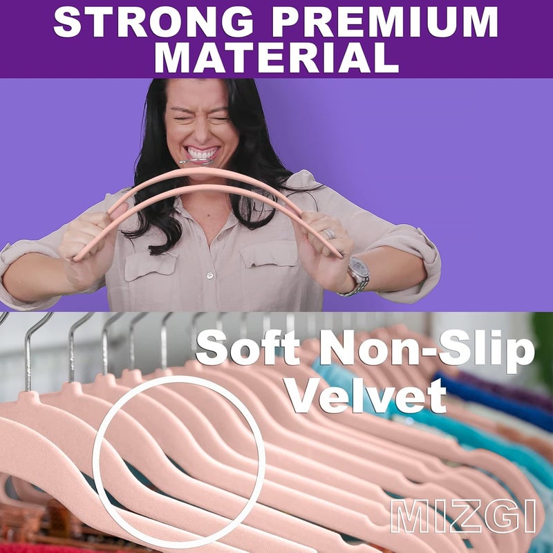 MIZGI Premium Velvet Hangers (Pack of 50) Heavyduty - Non Slip Suit Blush Pink/Rose Chrome Hooks,Space Saving Clothes, One Size - Image 2