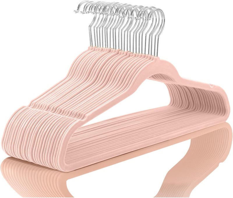 MIZGI Premium Velvet Hangers (Pack of 50) Heavyduty - Non Slip Suit Blush Pink/Rose Chrome Hooks,Space Saving Clothes, One Size - Image 1