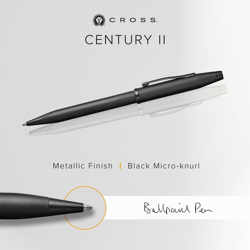 Cross Century II Refillable Ballpoint Pen Presented in a Luxury Gift Box - Medium Point, Black Ink, Black Micro-knurl - Image 3