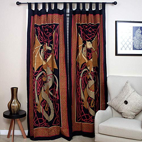 India Arts Celtic Dragon Tab Top Curtain-Drape-Door Panel-Red - Image 2
