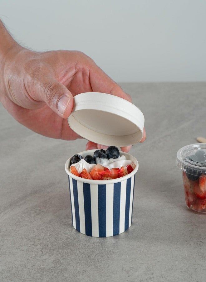 Restaurantware Coppetta 3-Ounce Dessert Cups, 200 Disposable Ice Cream Cups - Lids Sold Separately, Sturdy, Blue And White Paper FroYo Bowls, Striped, For Hot And Cold Foods, Perfect For Gelato - Image 4