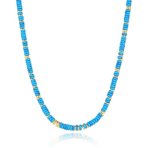 chorfla Beaded Gemstone Necklaces for Women Bohemian Colored Choker Natural Stone Bead Decoration Summer Beach Handmade Jewelry Necklace Dark Sapphire - Image 1