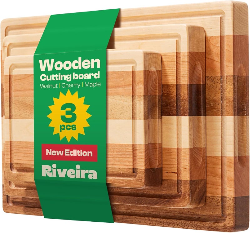 Riveira Walnut/Cherry/Maple Wood Cutting Board Set - Versatile And Durable: 3 Pcs Wooden Cutting Boards - Natural Wooden Cutting Boards For Kitchen Set - Complete Cutting Board - Image 1