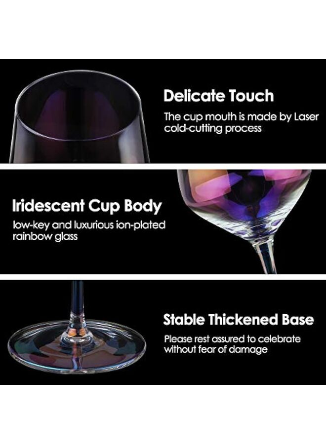 Red Wine Glasses Set of 4, 420ML Iridescent Hand Blown Wine Glasses, Long Stem Glasses for Red or White Wine, for Birthday, Wedding - Image 2
