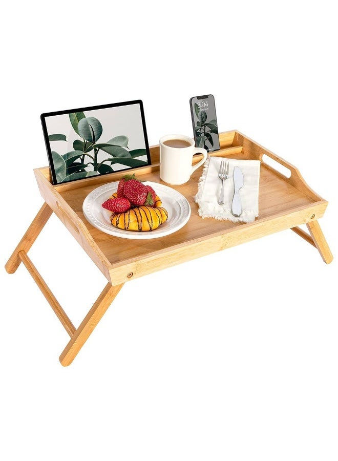 WAW ‎Waw Bamboo Bed Tray with Folding Legs – Multipurpose Wooden Serving Table for Breakfast, Tea, Coffee, Snacks, and Laptop Use (60x30x20cm) - Image 2