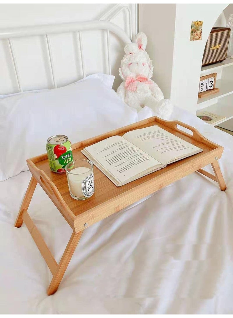 WAW ‎Waw Bamboo Bed Tray with Folding Legs – Multipurpose Wooden Serving Table for Breakfast, Tea, Coffee, Snacks, and Laptop Use (60x30x20cm) - Image 1