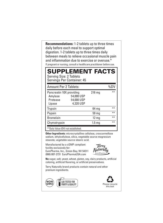 Terry Naturally - Clinical Digestive Enzyme - 90 Tablets - Image 2
