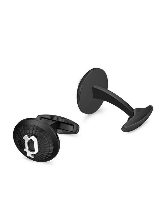 POLICE Decode Cufflinks for Men Black Textured Design with Silver 'P' Logo  - Image 3