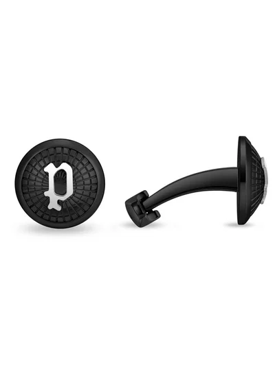 POLICE Decode Cufflinks for Men Black Textured Design with Silver 'P' Logo