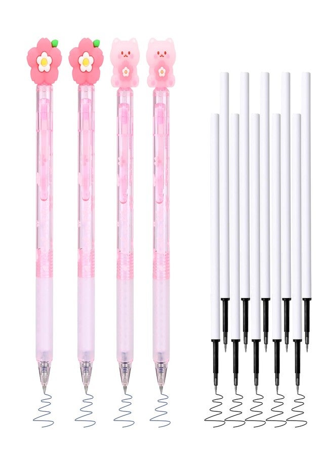 Temiary 4 Pcs Cute Retractable Erasable Gel Ink Pens & 10 Refills, Quick Dry Blue Ink Pen with Eraser, 0.5 mm Fine Point Smooth Writing for Journaling Note Taking (Sakura & Bear) - Image 1