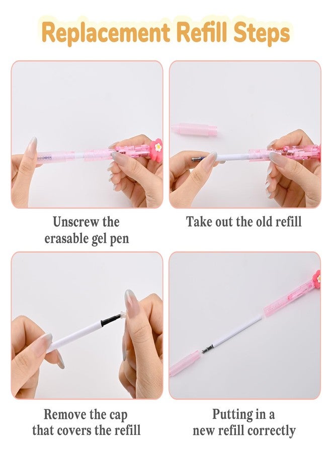 Temiary 4 Pcs Cute Retractable Erasable Gel Ink Pens & 10 Refills, Quick Dry Blue Ink Pen with Eraser, 0.5 mm Fine Point Smooth Writing for Journaling Note Taking (Sakura & Bear) - Image 5