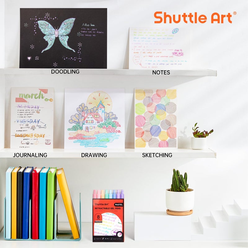 Shuttle Art Colored Retractable Gel Pens, 8 Pastel Ink Colors, Cute Pens 0.7mm Fine Point Quick Drying for Black Paper Writing Drawing Journaling Note Taking School Office Home - Image 5