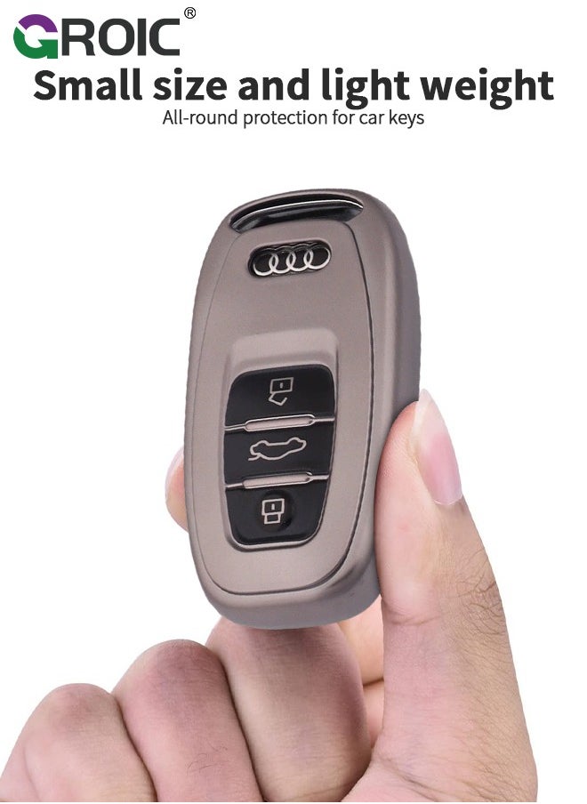 GROIC - For Audi Key Fob Cover with with Keychain, Metallic Gray Car Key Shell Case for Audi Q5 A4 A5 A6 A7 A8 S4 S5 S6 S7 R8 RS5 RS7, Audi Accessories Protector Case Keychain Key Holder Key Cover (A) - Image 1