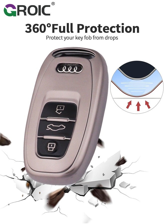 GROIC - For Audi Key Fob Cover with with Keychain, Metallic Gray Car Key Shell Case for Audi Q5 A4 A5 A6 A7 A8 S4 S5 S6 S7 R8 RS5 RS7, Audi Accessories Protector Case Keychain Key Holder Key Cover (A) - Image 1