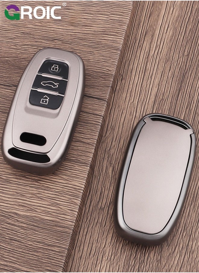 GROIC - For Audi Key Fob Cover with with Keychain, Metallic Gray Car Key Shell Case for Audi Q5 A4 A5 A6 A7 A8 S4 S5 S6 S7 R8 RS5 RS7, Audi Accessories Protector Case Keychain Key Holder Key Cover (A) - Image 1