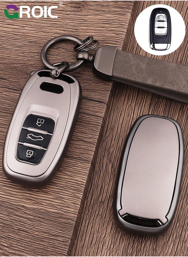 GROIC - For Audi Key Fob Cover with with Keychain, Metallic Gray Car Key Shell Case for Audi Q5 A4 A5 A6 A7 A8 S4 S5 S6 S7 R8 RS5 RS7, Audi Accessories Protector Case Keychain Key Holder Key Cover (A) - Image 1