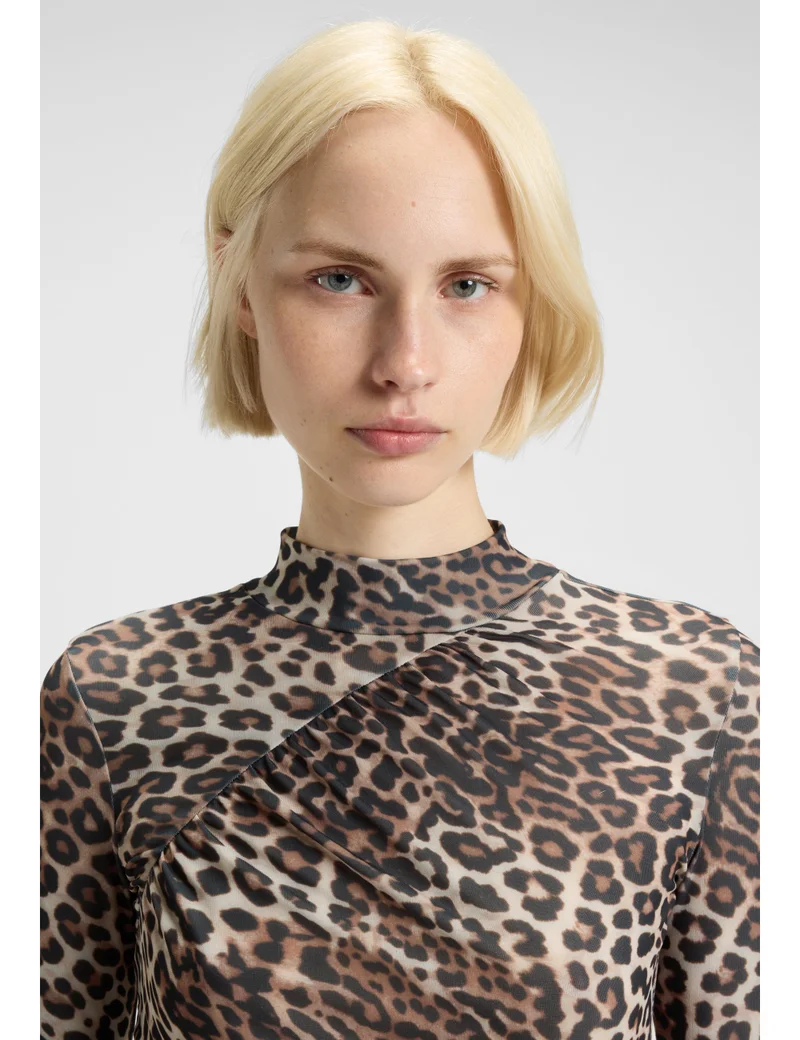HUGO  Rollneck top with leopard print and gathered details for Women | Best Price UAE