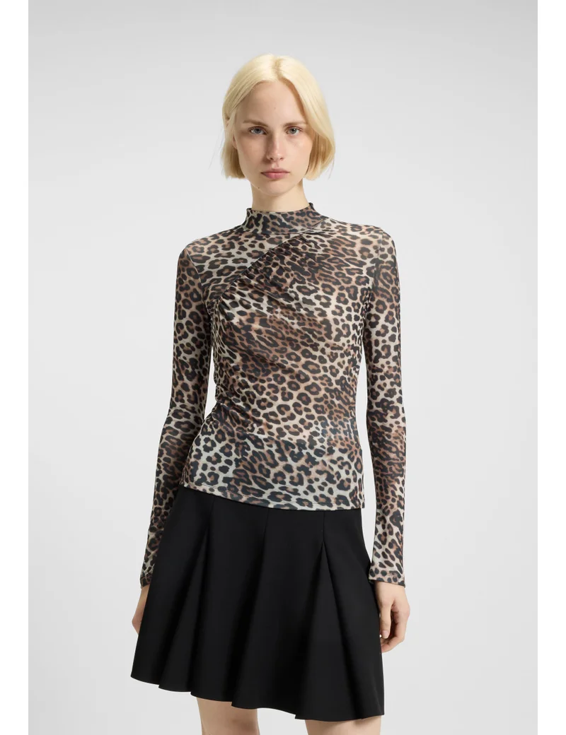 HUGO Rollneck top with leopard print and gathered details