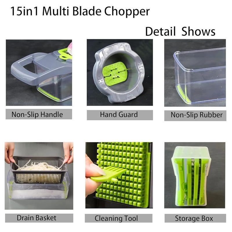 15in1 MultiFunction Vegetable Cutter Chopper Slicer Dicer Peeler and Grater Unbreakable EasytoUse Kitchen Tool for Onions Tomatoes Cucumbers Carrots  - Image 3