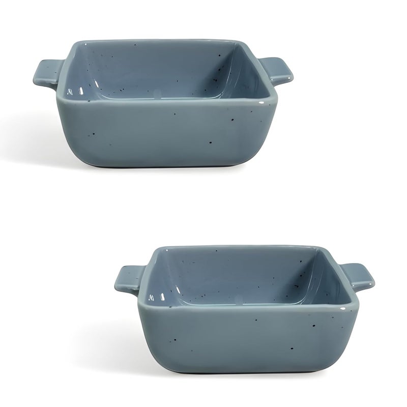 Lemon Tree Ceramic Snack Serving Set 1 Deep Dish Rectangle Bowl 2 Dip Bowls Bamboo Tray Ideal for Serving Snacks Dry Fruits Nuts Desserts Cookies Blue - Image 2