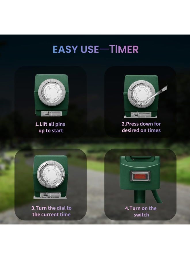 K KASONIC Kasonic 24 Hour Outdoor Stake Timer, 6 Way 3.7 m Extension Cable Mechanical Power Timer Holiday Light with ETL Certification Weather Resistant Safety Case for Yard Garden - Green - Image 3