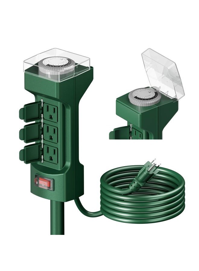 K KASONIC Kasonic 24 Hour Outdoor Stake Timer, 6 Way 3.7 m Extension Cable Mechanical Power Timer Holiday Light with ETL Certification Weather Resistant Safety Case for Yard Garden - Green - Image 1