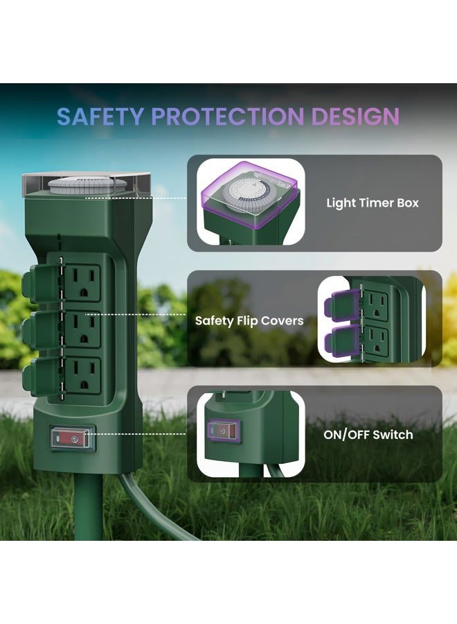 K KASONIC Kasonic 24 Hour Outdoor Stake Timer, 6 Way 3.7 m Extension Cable Mechanical Power Timer Holiday Light with ETL Certification Weather Resistant Safety Case for Yard Garden - Green - Image 2