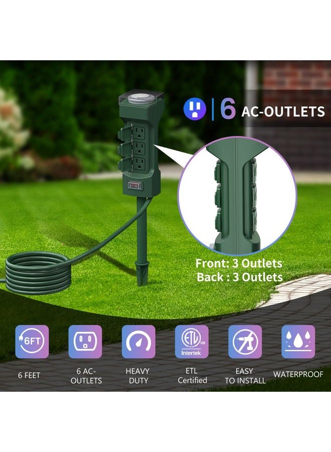 K KASONIC Kasonic 24 Hour Outdoor Stake Timer, 6 Way 3.7 m Extension Cable Mechanical Power Timer Holiday Light with ETL Certification Weather Resistant Safety Case for Yard Garden - Green - Image 4