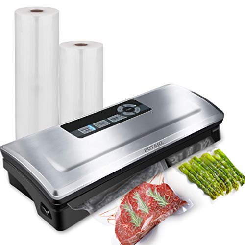 POTANE Precision Vacuum Sealer Machine Powerful Pro Vacuum Food Sealer 8in1 Easy Presets 4 Food Modes DryMoistSoftDelicate with Starter Kit Compact DesignSilver
